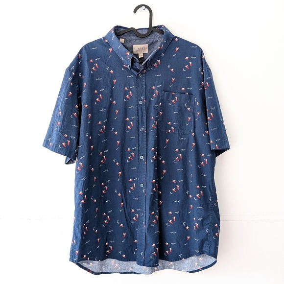 Jachs NY Men's Blue Short Sleeve Button-Up Shirt with Surfer Pattern ~ Size XL - Picture 3 of 6